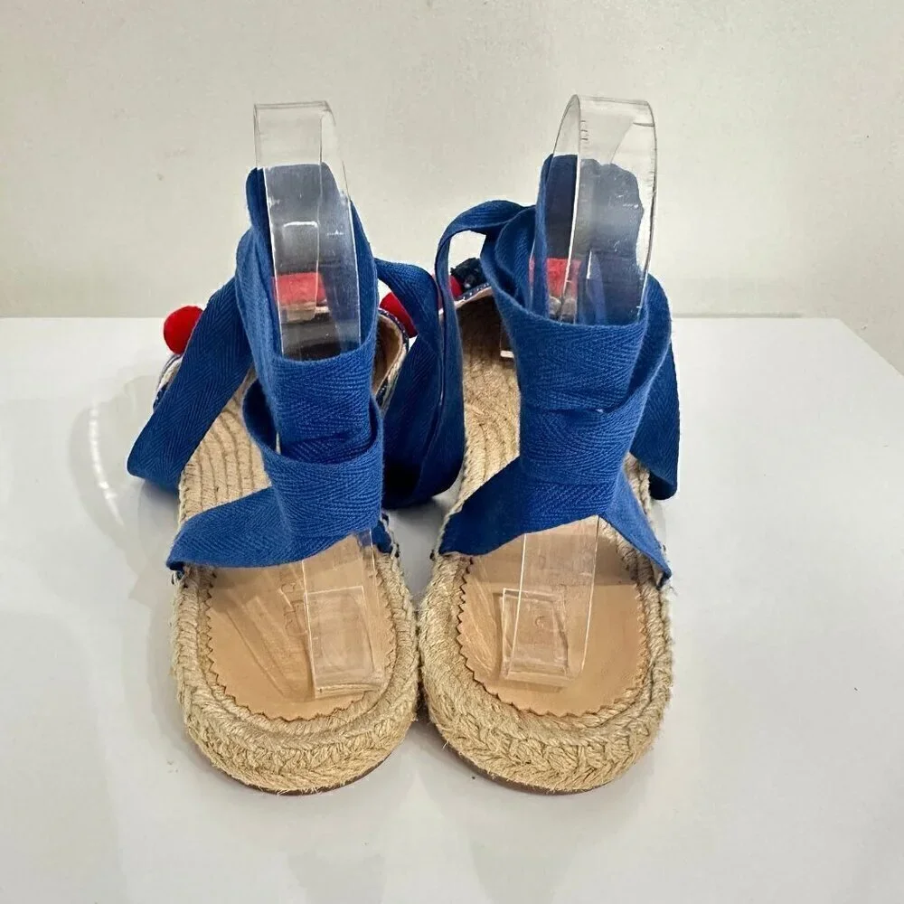 J.Crew Pom Pom tie ankle espadrilles